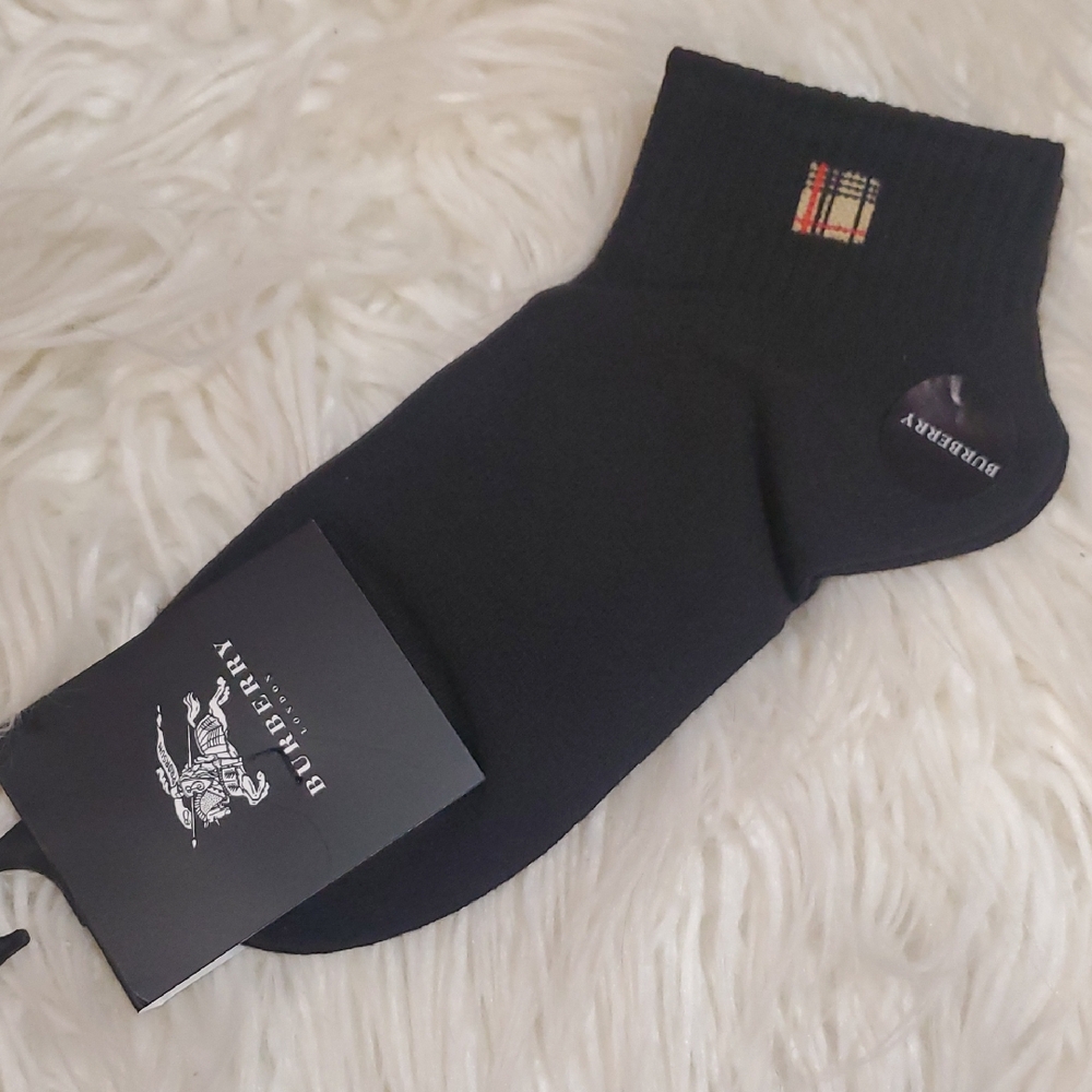 Burberry Black Ankle Socks with Signature Check Patch